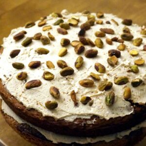 Espresso and cardamom cake with pistachios