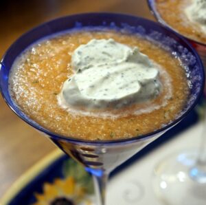 canteloupe and basil cream soup with prosecco