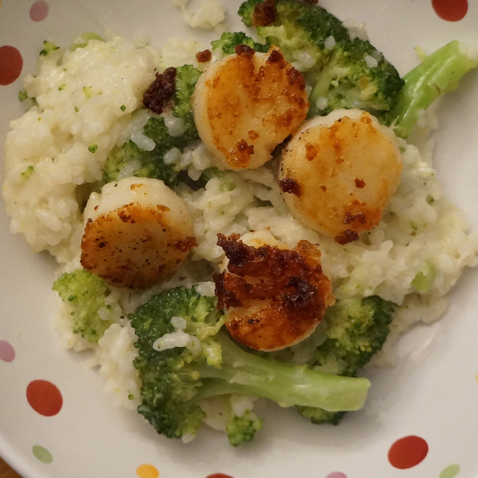 Scallop broccoli risotto