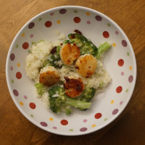 Scallop broccoli risotto