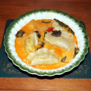 Thai coconut pot sticker soup