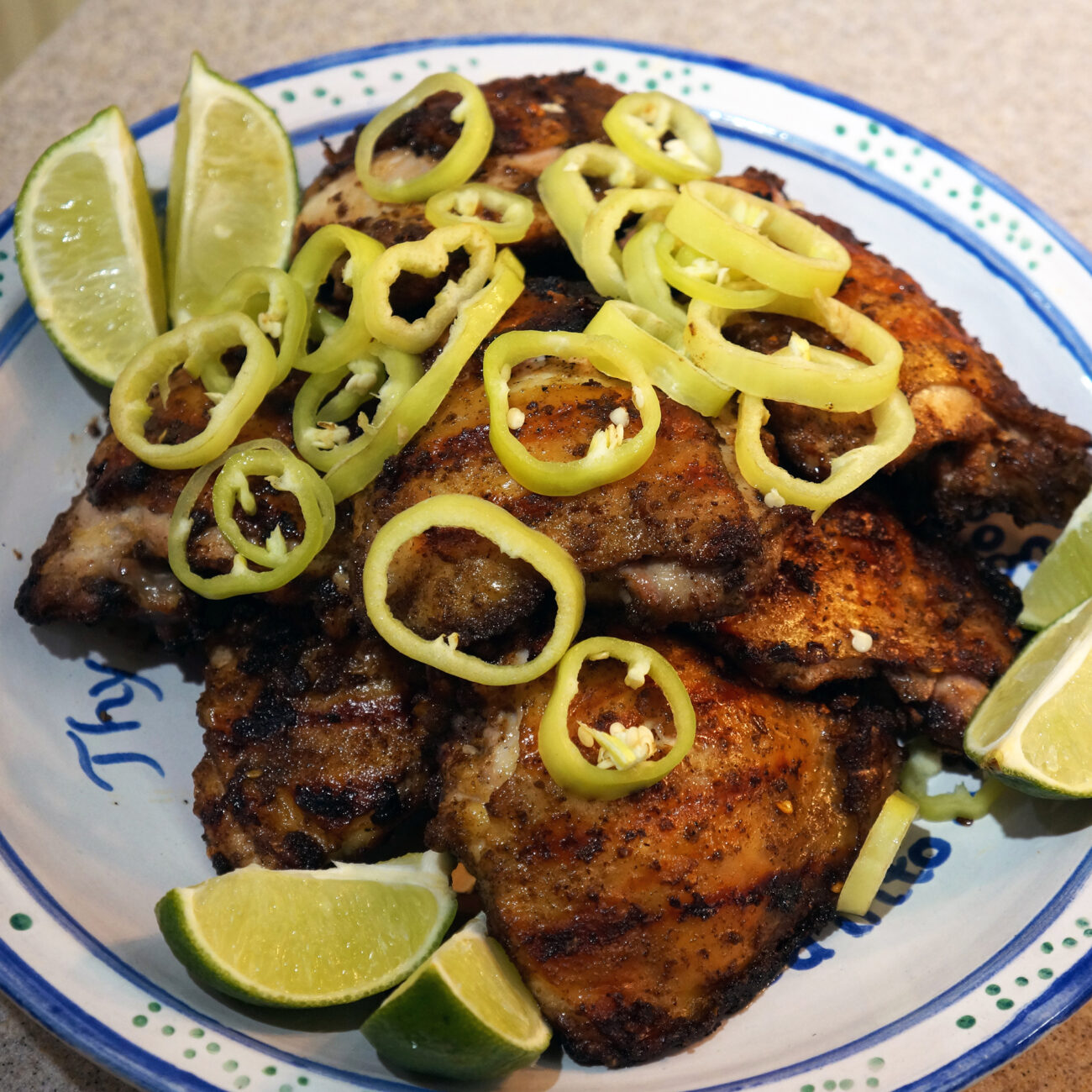 Grilled Caribbean Chicken with Banana Pepper Rings
