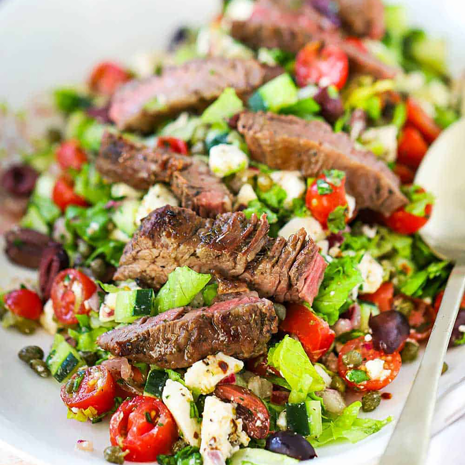 Mediterranean steak salad bowl