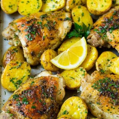 greek crispy chicken thighs